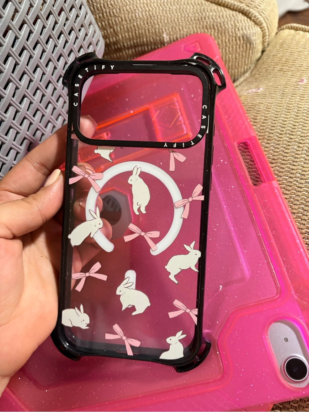 Casetify Clear Bunny Phone Case with Black Trim and Pink Bows